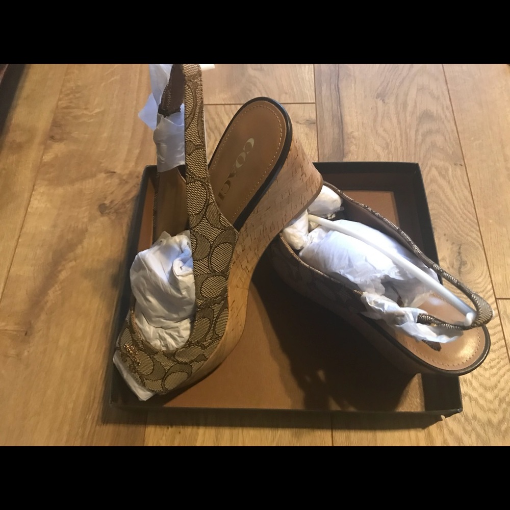 Coach Ferry Khaki Wedges Size 8